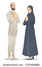 Muslim Man and Woman are Greeting, Vector EPS 10