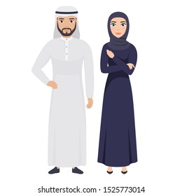 Muslim man and woman. People in folk clothes. Couple, husband and wife. Isolated vector illustration.