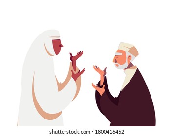 muslim man and woman praying design, Islamic religion culture and belief theme Vector illustration