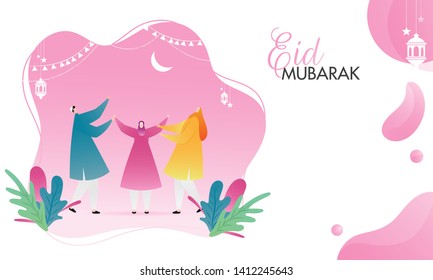 Muslim man and women enjoying on the occasion of Eid Mubarak.