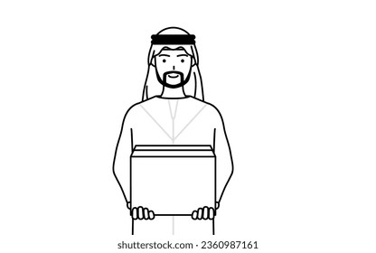 Muslim Man working to carry cardboard boxes, Vector Illustration