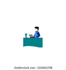 Hombre musulmán trabajando frente a una laptop