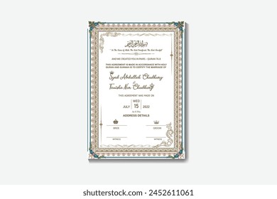 Muslim-Ehe-Zertifikat, Nikkah-Ehe, muslimische Einladung Design 