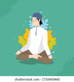 Muslim Meditation Ramadan is coming for greeting cards. banner. vector