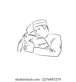 Muslim men cuddle vector file.