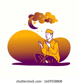 Hombres musulmanes rezan. Diseño vectorial creativo para la cultura religiosa islámica.