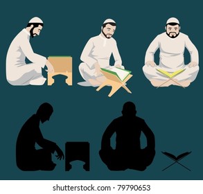 Muslim Men Reading The Holy Quran-vector