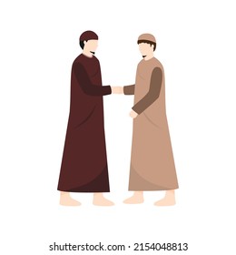 Muslim men shaking hands in eid Mubarak. Eid Al fitr greeting . Eid adha greeting. Happy eid mubarak