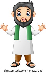 A muslim men standing with scarf waving hand