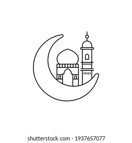 Muslim moon and Mosque outline vector icon. Ramadan kareem symbol, Vector illustration