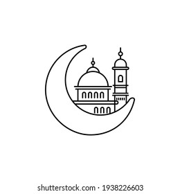 Icono vectorial de la luna musulmana y la mezquita. Símbolo de kareem de Ramadán, ilustración vectorial