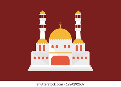 Muslim mosque building flat design. Flat with simple objects. Vector cartoon design. Beautiful Muslim temple icon illustration.