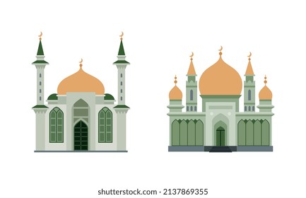 Muslim Mosque Building Or Religious House As Place Of Worship Vector Set