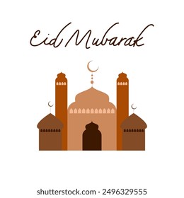Muslim Mosque. Building silhouette, Islam city landscape, ramadan kareem, eid mubarak design element. Muslim traditional antique minarets panoramic. Vector flat style isolated illustration