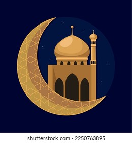 muslim mosque in crescent moon icon