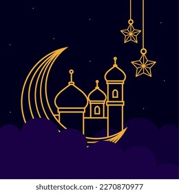 muslim mosque in crescent moon scene