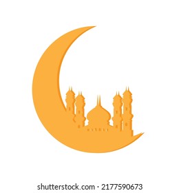 Muslim mosque and crescent vector, flat and simple, for labels, logos.