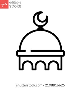 Muslim mosque domes icon. islamic worship place, islam prayer room for Religion and Ramadan symbol. Moslem Praying in outline editable stroke. Vector illustration. Design on white background EPS 10