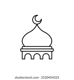 Muslim mosque domes icon. islamic worship place, islam prayer room for Religion and Ramadan symbol. Moslem Praying in outline Vector illustration.