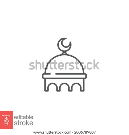 Muslim mosque domes icon. islamic worship place, islam prayer room for Religion and Ramadan symbol. Moslem Praying in outline editable stroke. Vector illustration. Design on white background EPS 10