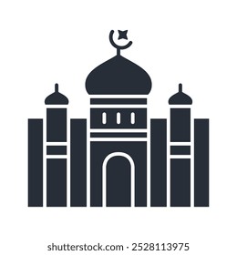 Icono de relleno de mezquita musulmana. El culto islámico es una Ilustración vectorial editable.