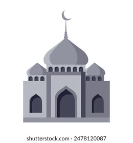 Muslim mosque in flat style isolated on white background. Arabic architectural object. Religious Islamic cultural landmark. Romadan Karim.