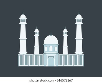 Muslim Mosque in a flat style on a black background. Vector illustration