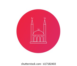 Muslim mosque icon on gradient substrate. Vector icon. Beautiful muslim temple icon illustration. Eastern cultural landmark.