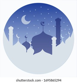 La mezquita musulmana aisló la fachada plana con fondo blanco. Diseño plano vectorial. Hermosa ilustración de icono de la mezquita musulmana. Punto de referencia cultural oriental.