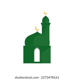 Muslim mosque isolated flat facade on white background. Flat with shadows architecture object. Vector cartoon design. Beautiful muslim temple icon illustration. Eastern cultural landmark.