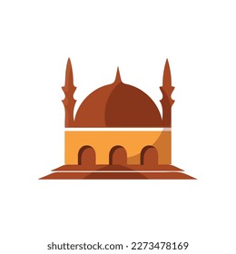 Muslim mosque isolated flat facade on white background. Flat with shadows architecture object. Vector cartoon design. Beautiful muslim temple icon illustration. Eastern cultural landmark.