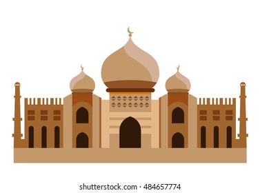 Muslim mosque isolated flat facade on white background,vector illustration