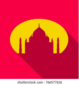 Muslim mosque isolated on white background. Traditional arabesque ornament, crescent and stars. Vector Illustration. Eid Mubarak greetings. Ramadan Kareem. Flat style Sheikh Zayed Grand Mosque