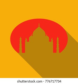 Muslim mosque isolated on white background. Traditional arabesque ornament, crescent and stars. Vector Illustration. Eid Mubarak greetings. Ramadan Kareem. Flat style Sheikh Zayed Grand Mosque