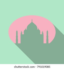 Muslim mosque isolated on white background. Traditional arabesque ornament, crescent and stars. Vector Illustration. Eid Mubarak greetings. Ramadan Kareem. Flat style Sheikh Zayed Grand Mosque