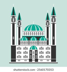 Muslim mosque on green background. Vector illustration. Icon.