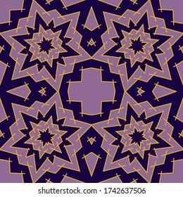 Diseño gráfico de patrones sin fisuras de mezquita musulmana. Ornamento de azulejos florales de Oriente Medio. Patrón oriental sin costuras. Ornamento de formas geométricas abstractas tradicionales uzbekas. Fondo de vector colorido