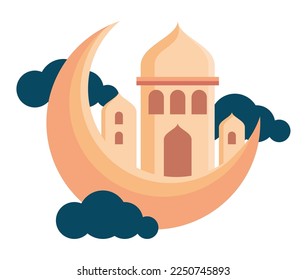 muslim mosque tower in crescent moon icon