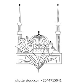 Muslim mosque with tulip. Turkish tulip festival logo.