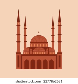 Muslim mosque vector illustration. Eid Mubarak, Ramadan Kareem greeting card.