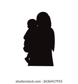 Muslim mother with baby silhouette vector flat illustration design.