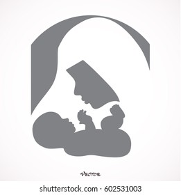 muslim mother and baby stylized vector symbol. Icon Isolated on White Background. Flat style.