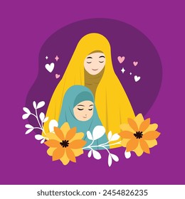 Muslim mother with daughter, Happy mothers day, hijab mom