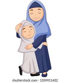 Muslim Mother And Daughter Hugging 