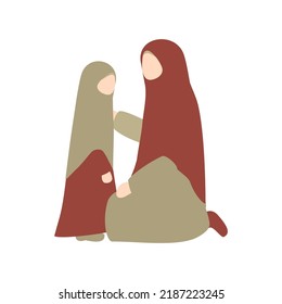 Muslim Mother and Her Daughter. Muslim Family Illustration. Muslimah Wear Hijab