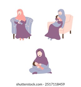 Muslim mother holding new born baby vector illustration