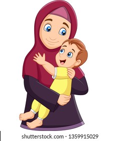Muslim mother hugging her son
