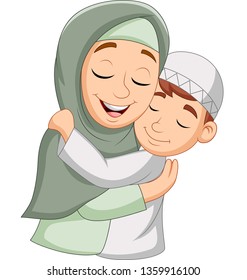 Muslim mother hugging her son