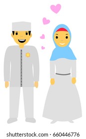 Muslim and Muslimah (Islam People) Bride Couple, Isolated on White