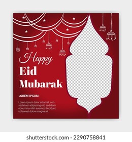 Muslim occasion Islamic religion Eid mubarak, Ramadan celebration Eid-al-fitr, Happy Eid day square template 